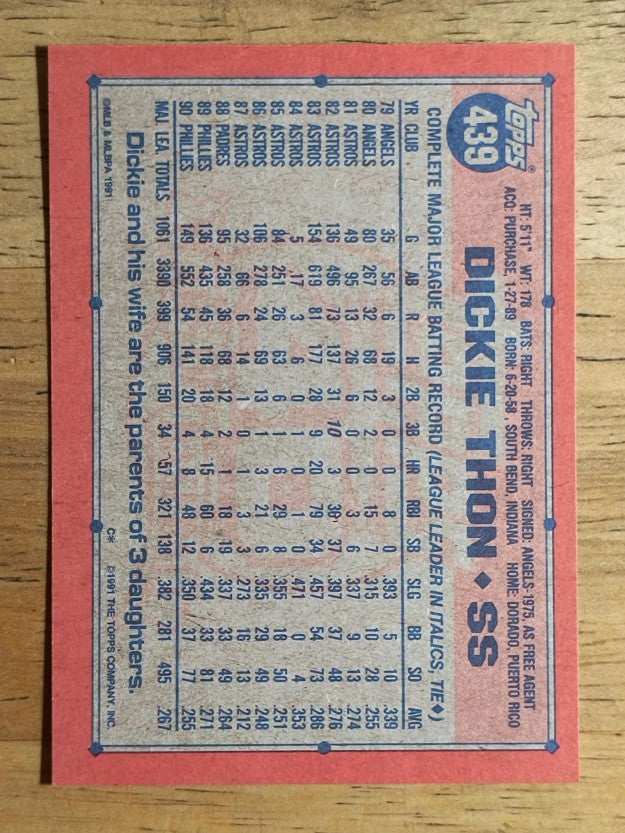 1991 Topps #439 Dickie Thon