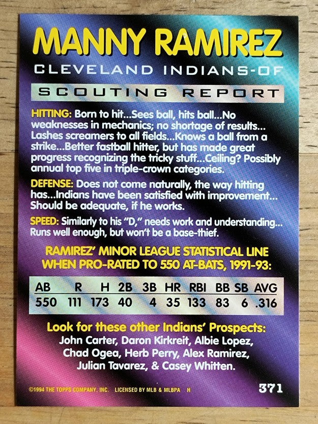 1994 Bowman #371 Manny Ramirez FOIL