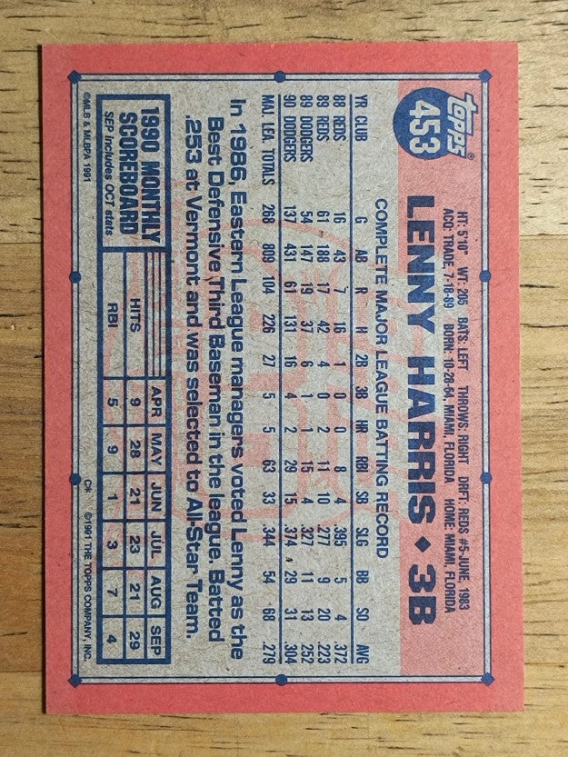 1991 Topps #453 Lenny Harris