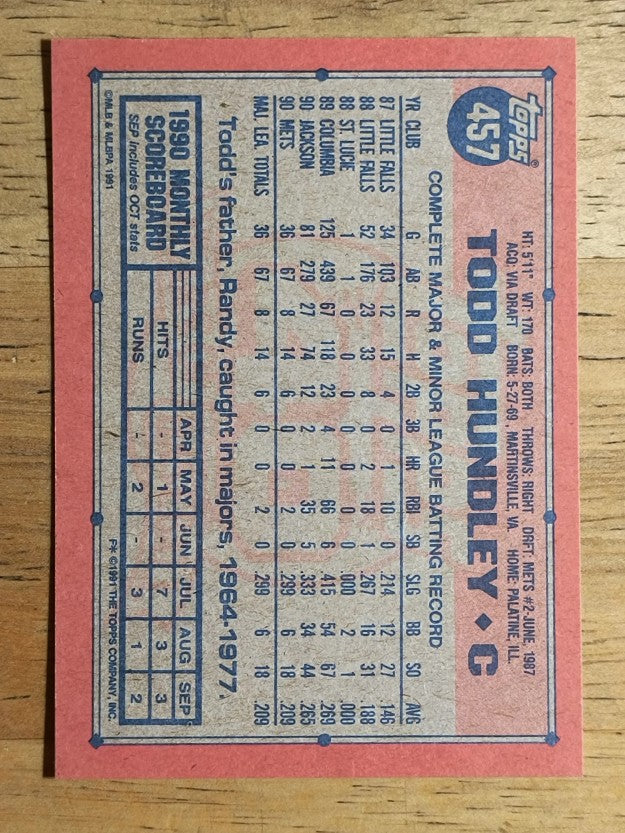 1991 Topps #457 Todd Hundley