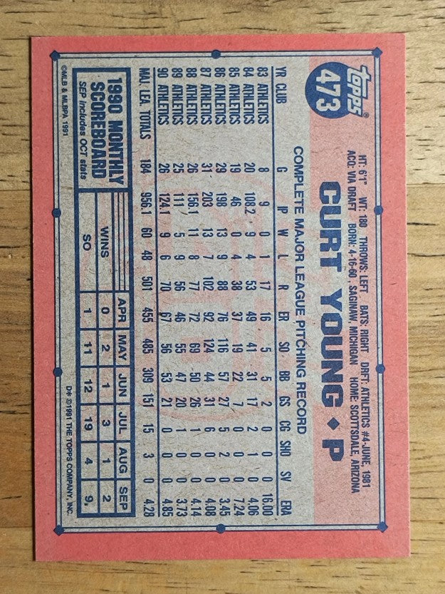1991 Topps #473 Curt Young