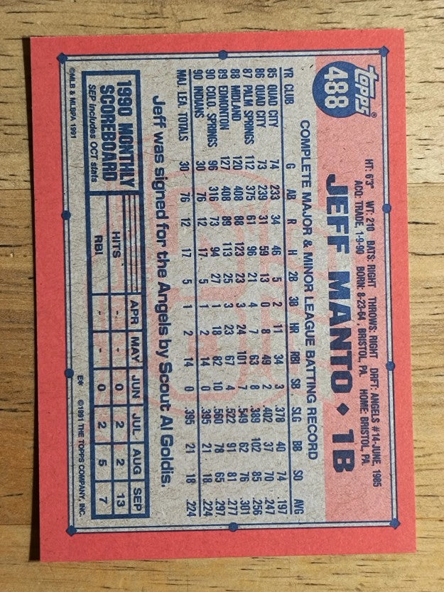 1991 Topps #488 Jeff Manto