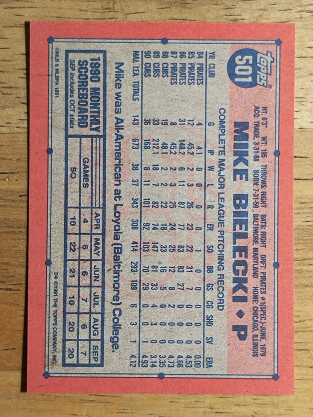 1991 Topps #501 Mike Bielecki