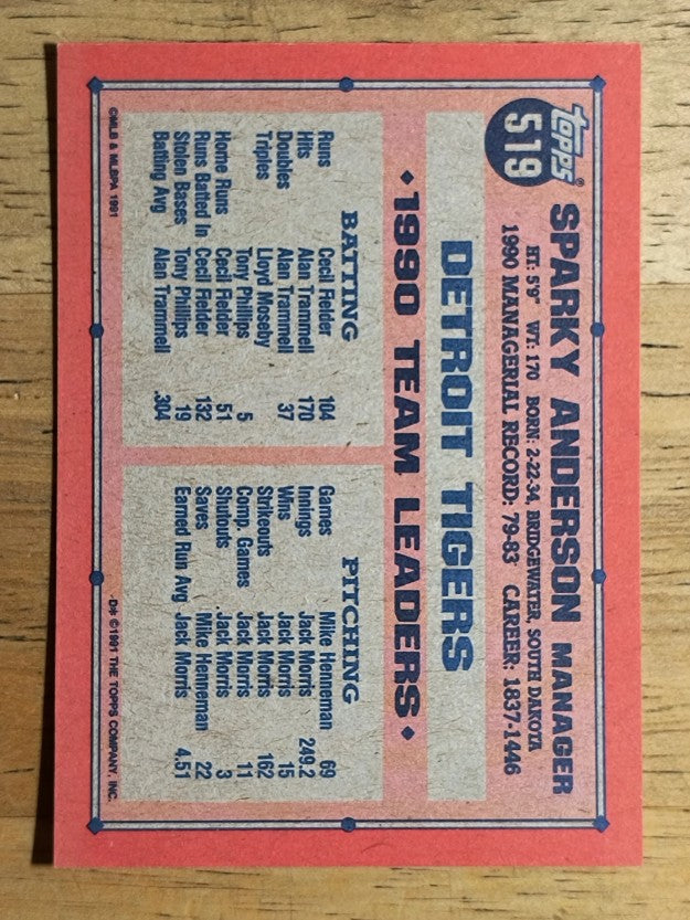 1991 Topps #519 Sparky Anderson MG