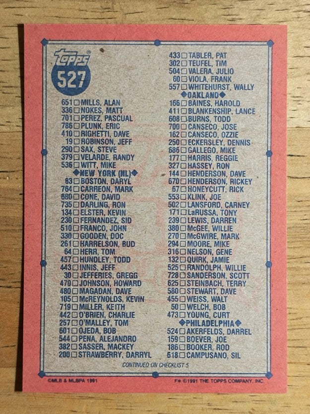 1991 Topps #527B Checklist 4 COR/105 Kevin McReynolds and 719 Keith Miller