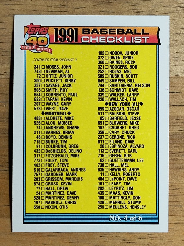 1991 Topps #527B Checklist 4 COR/105 Kevin McReynolds and 719 Keith Miller