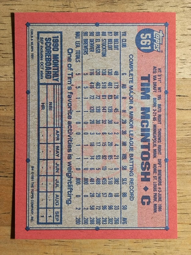 1991 Topps #561 Tim McIntosh