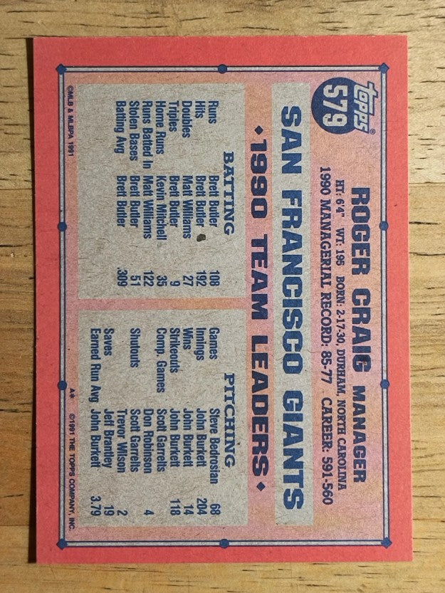 1991 Topps #579 Roger Craig MG