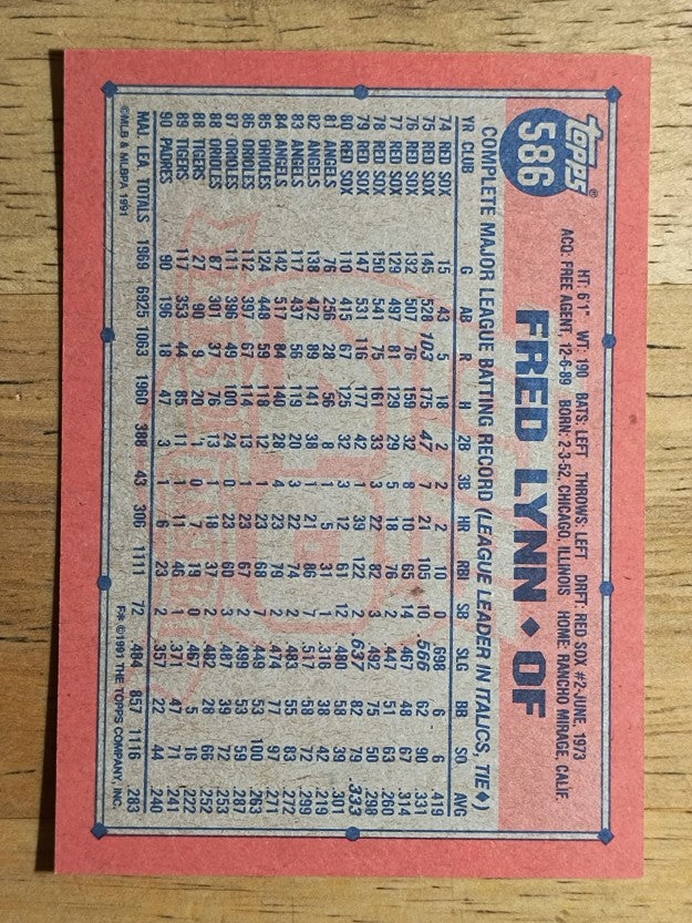 1991 Topps #586 Fred Lynn