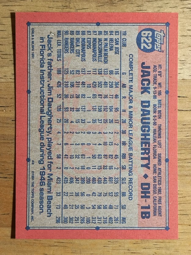 1991 Topps #622 Jack Daugherty