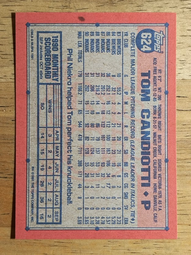 1991 Topps #624 Tom Candiotti