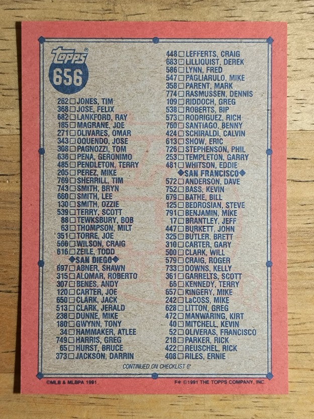 1991 Topps #656C Checklist 5 COR/438 Palacios/537 Lind/665 LaValliere