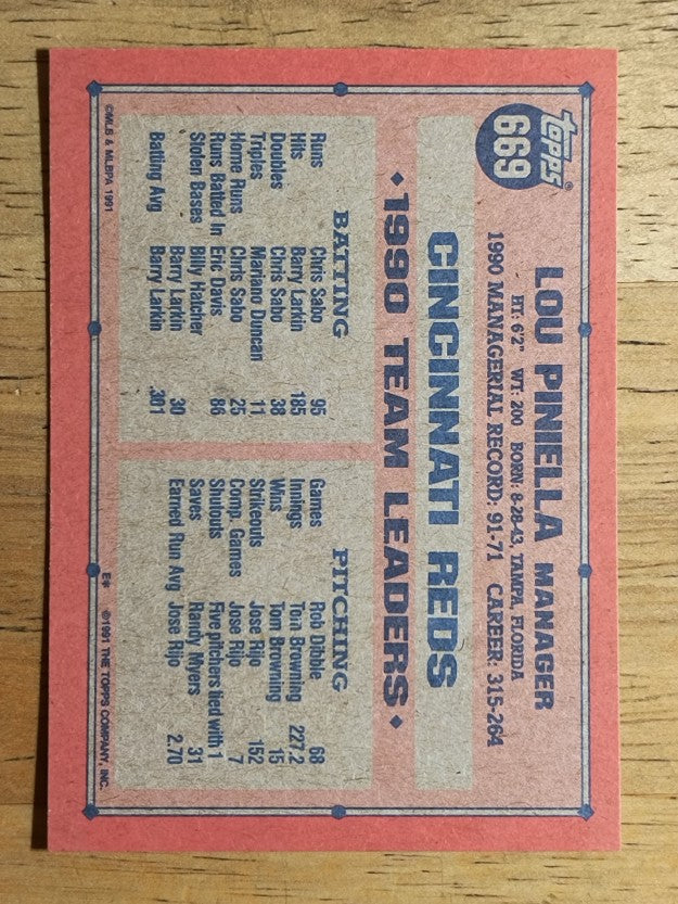 1991 Topps #669 Lou Piniella MG
