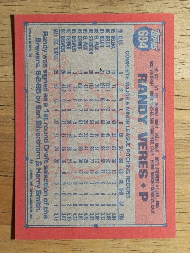 1991 Topps #694 Randy Veres