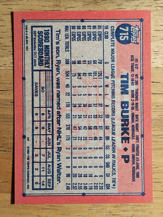 1991 Topps #715 Tim Burke