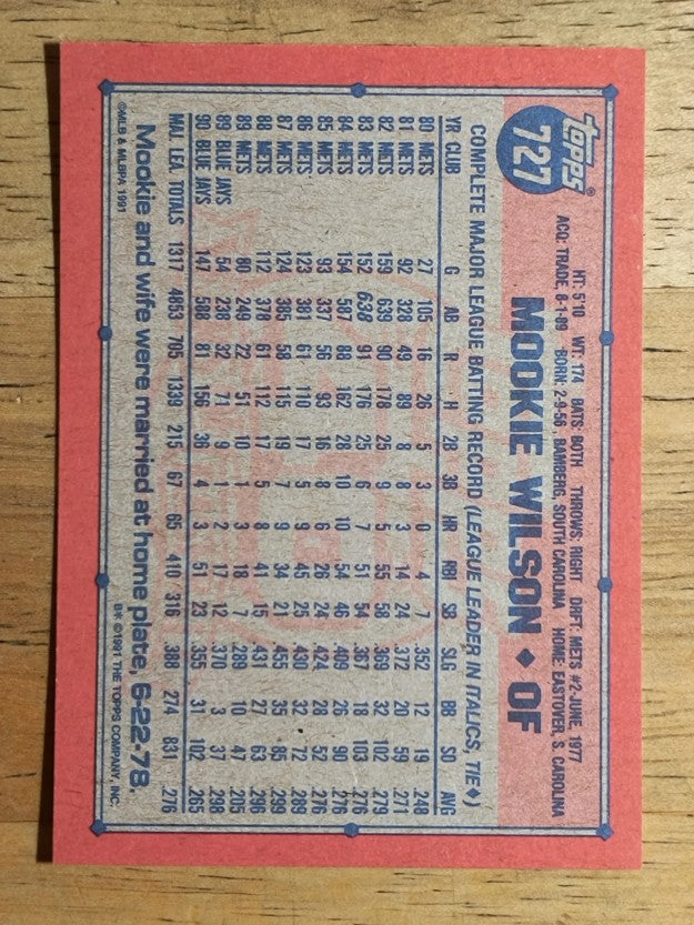 1991 Topps #727 Mookie Wilson