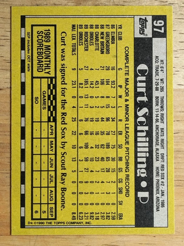 1990 Topps #97 Curt Schilling
