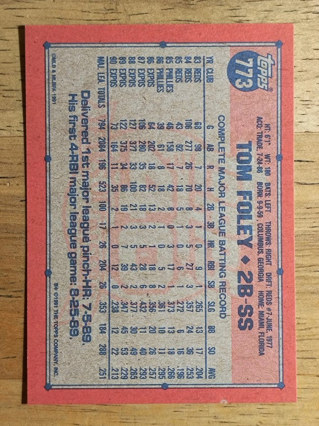 1991 Topps #773 Tom Foley