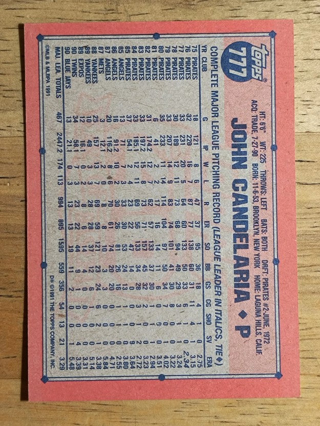 1991 Topps #777 John Candelaria
