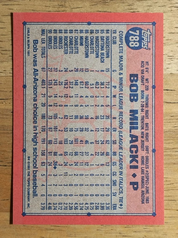 1991 Topps #788 Bob Milacki