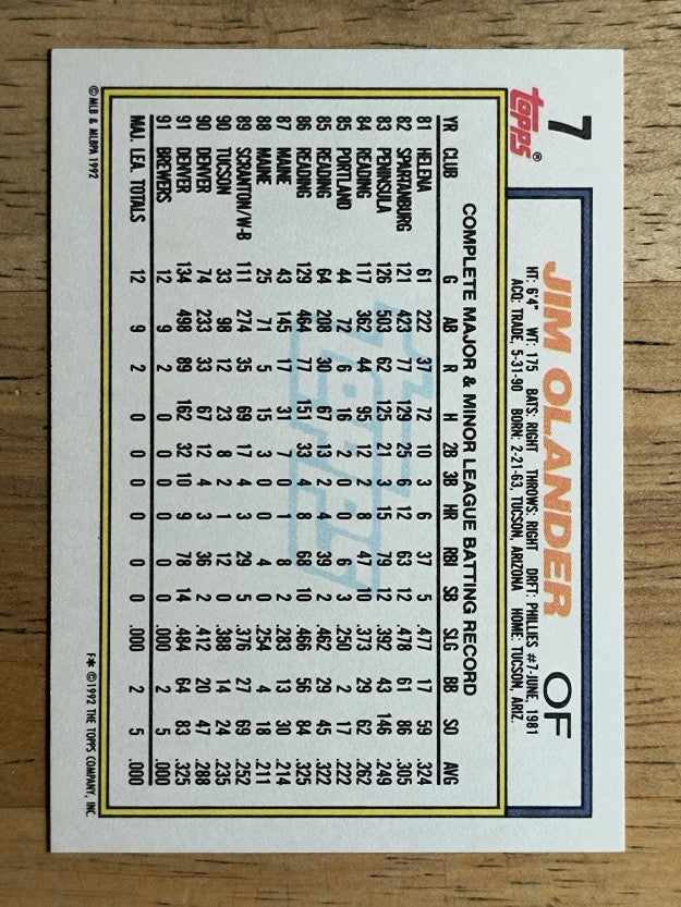 1992 Topps #7 Jim Olander