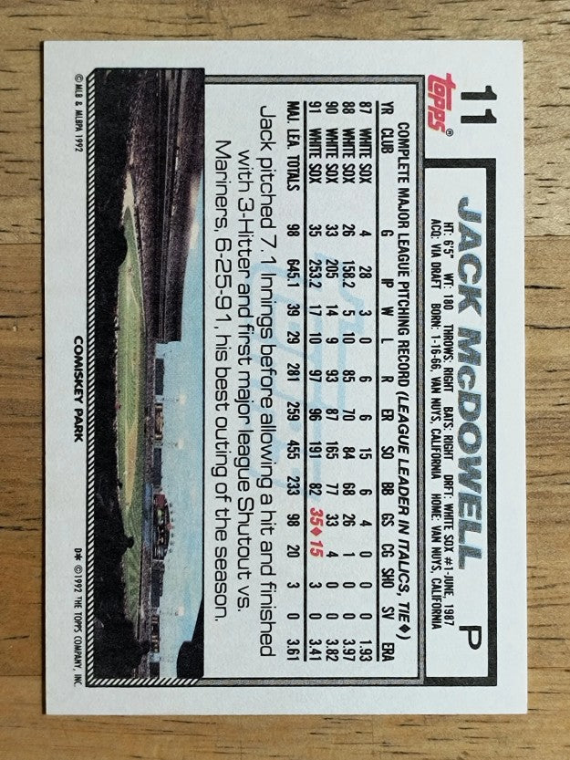 1992 Topps #11 Jack McDowell