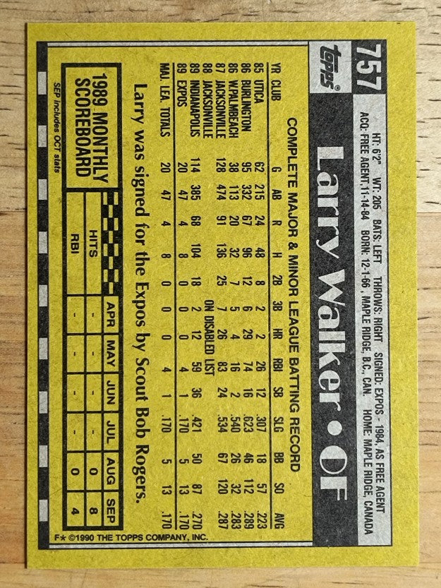 1990 Topps #757 Larry Walker RC