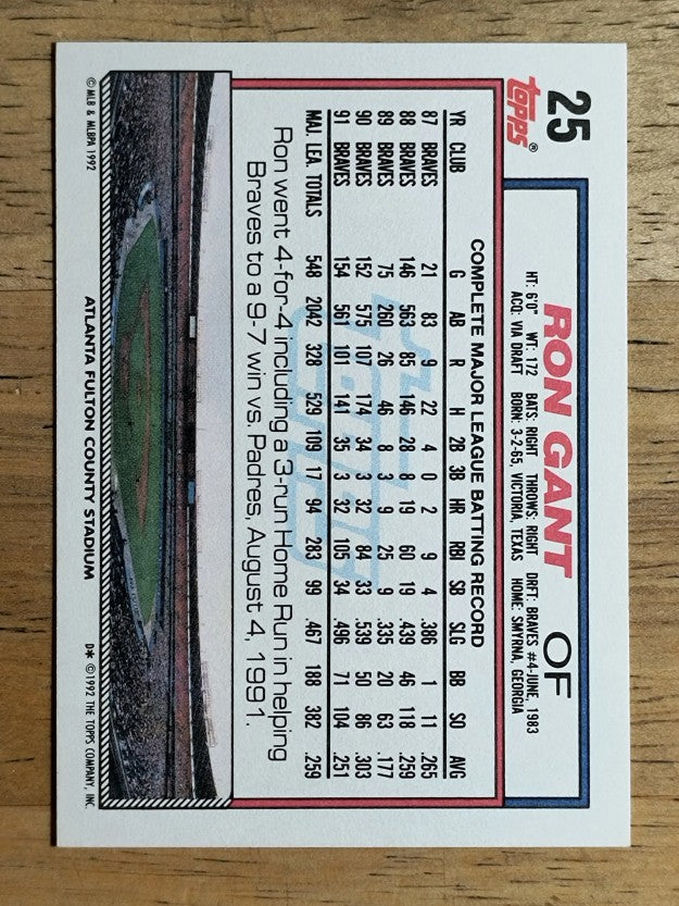 1992 Topps #25 Ron Gant