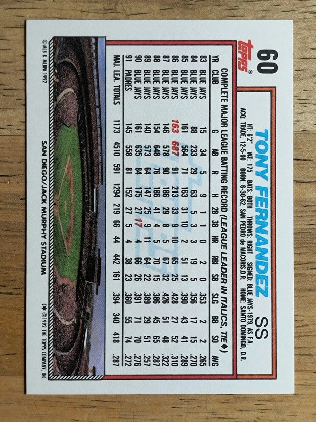 1992 Topps #60 Tony Fernandez