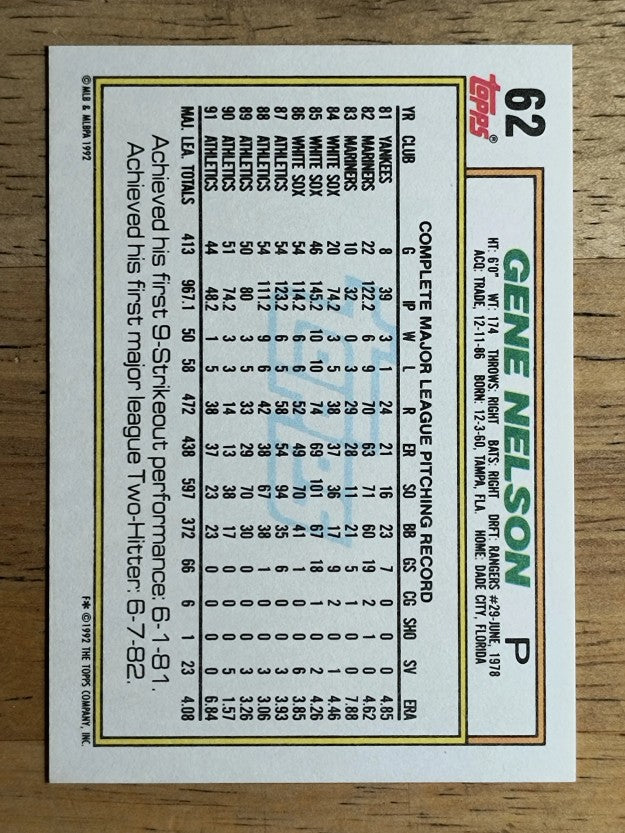 1992 Topps #62 Gene Nelson