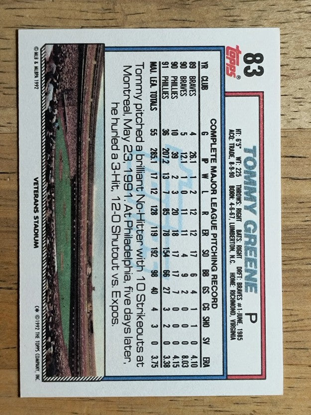 1992 Topps #83 Tommy Greene
