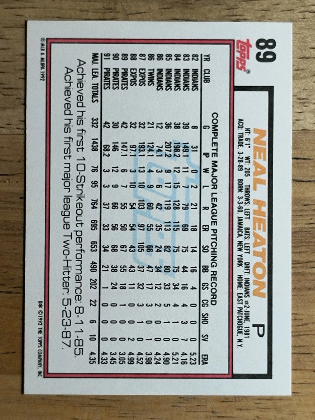 1992 Topps #89 Neal Heaton