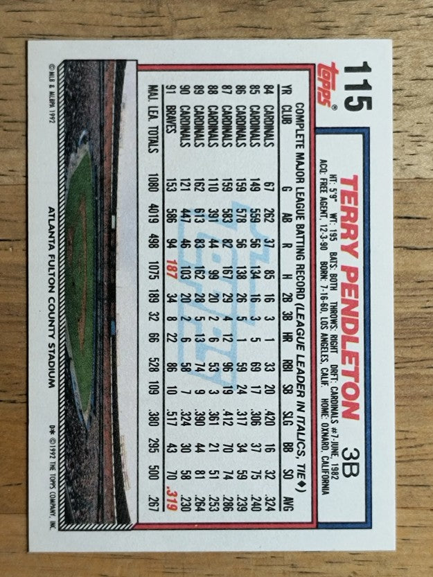 1992 Topps #115 Terry Pendleton