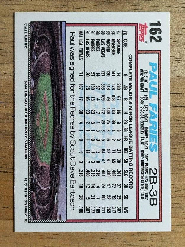 1992 Topps #162 Paul Faries