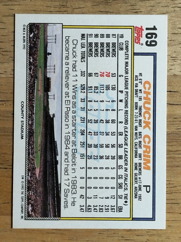1992 Topps #169 Chuck Crim