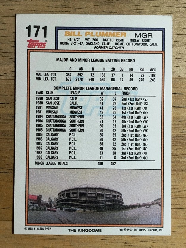 1992 Topps #171 Bill Plummer MG