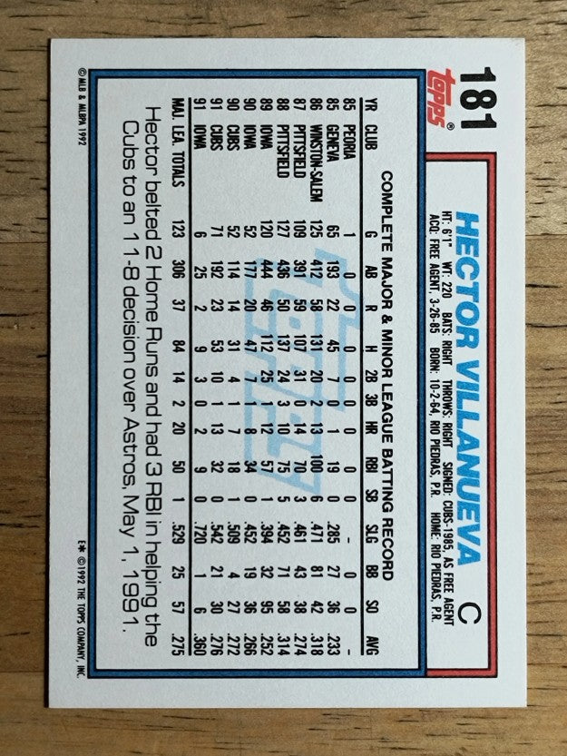 1992 Topps #181 Hector Villanueva