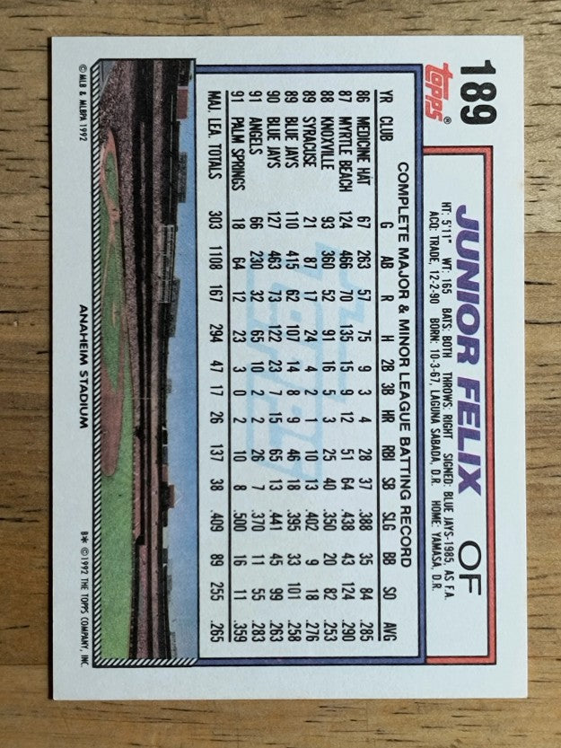 1992 Topps #189 Junior Felix