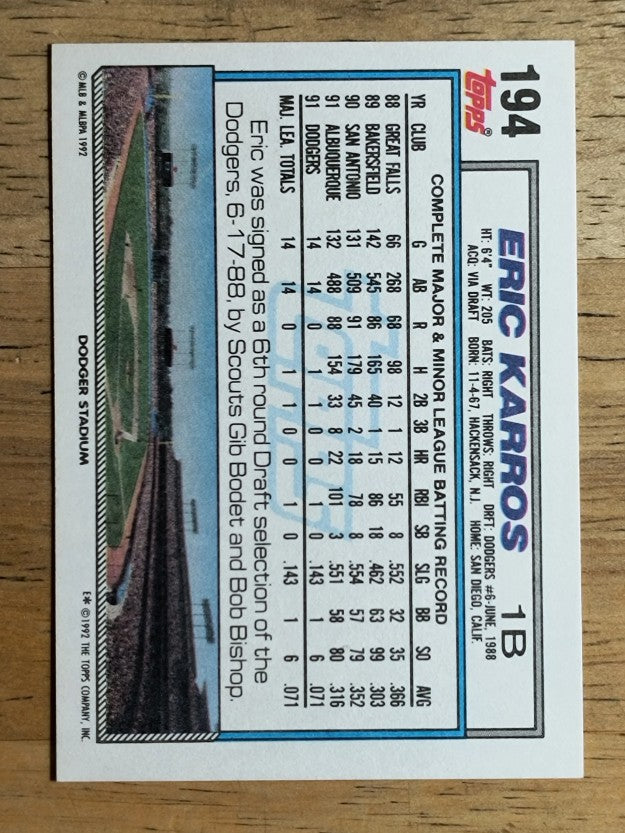 1992 Topps #194 Eric Karros