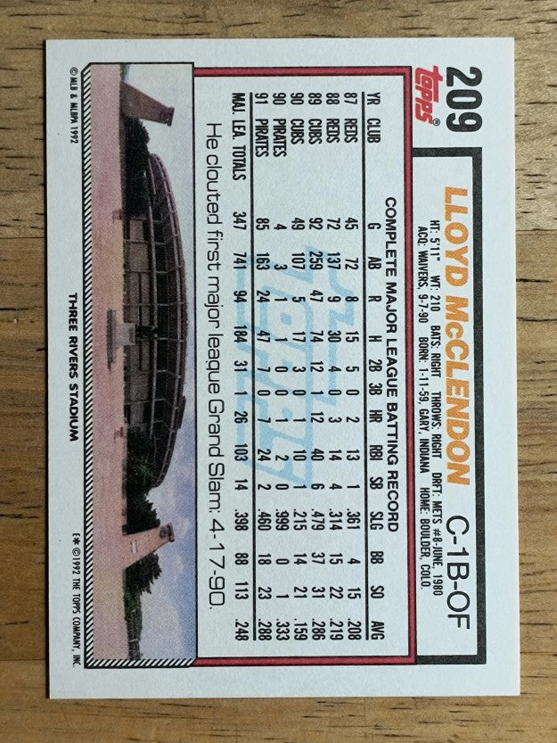 1992 Topps #209 Lloyd McClendon