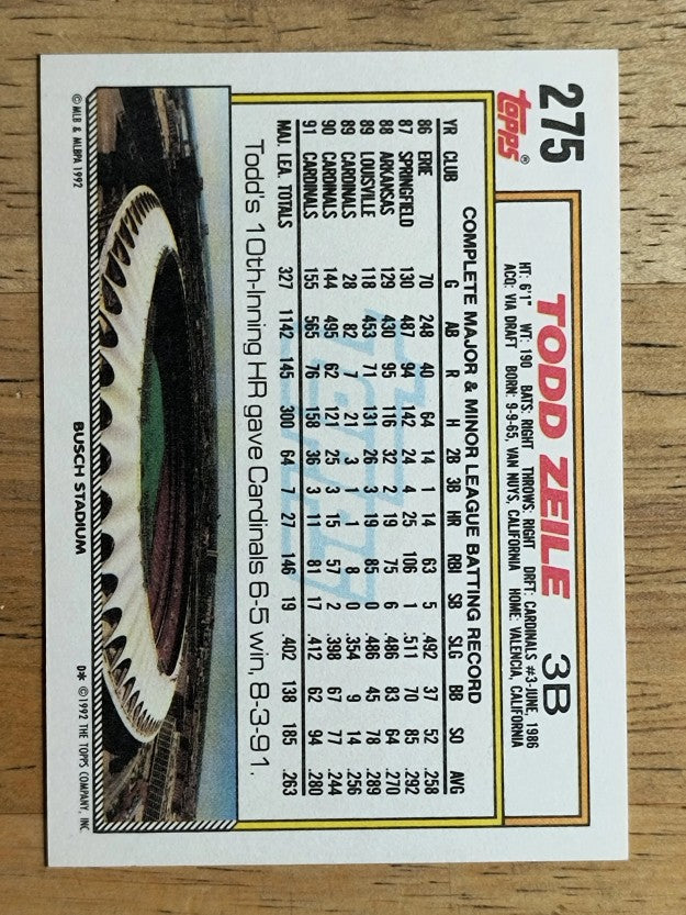 1992 Topps #275 Todd Zeile