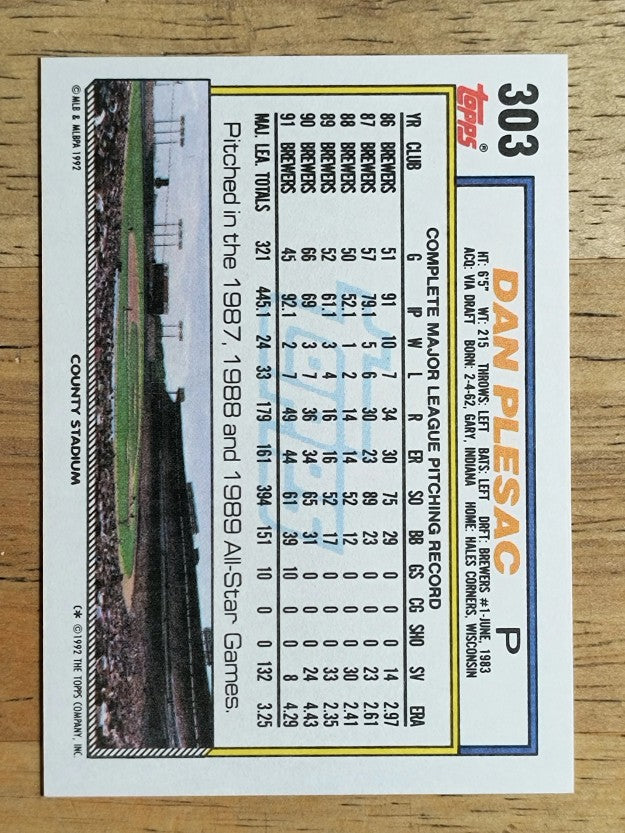 1992 Topps #303 Dan Plesac