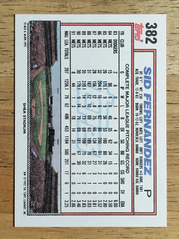 1992 Topps #382 Sid Fernandez