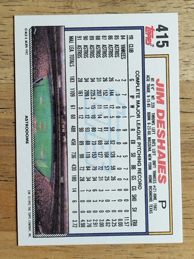 1992 Topps #415 Jim Deshaies