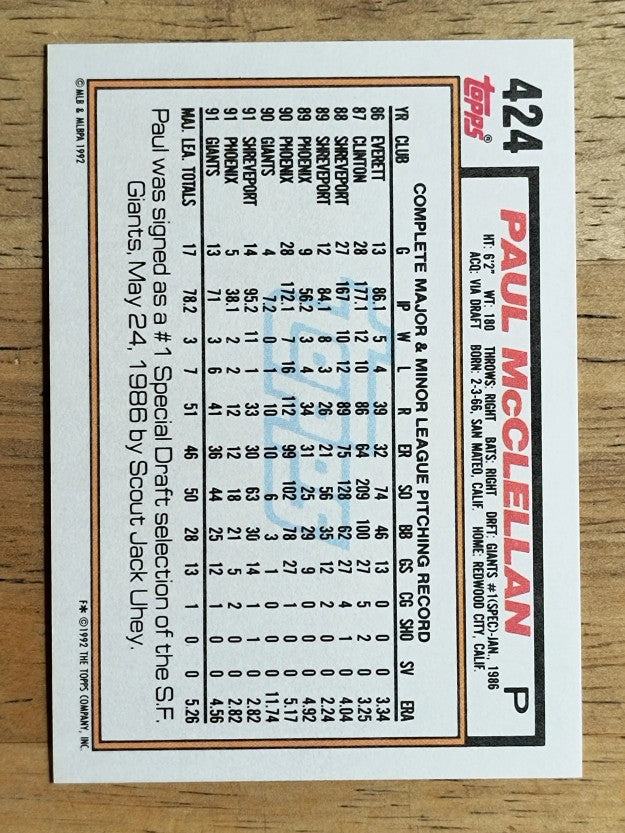 1992 Topps #424 Paul McClellan