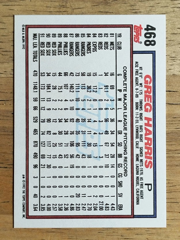 1992 Topps #468 Greg Harris