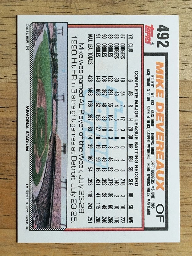 1992 Topps #492 Mike Devereaux
