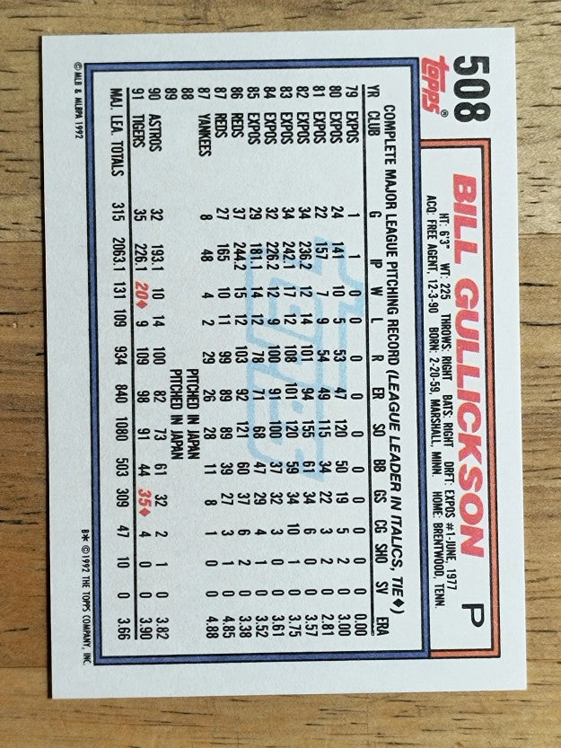 1992 Topps #508 Bill Gullickson