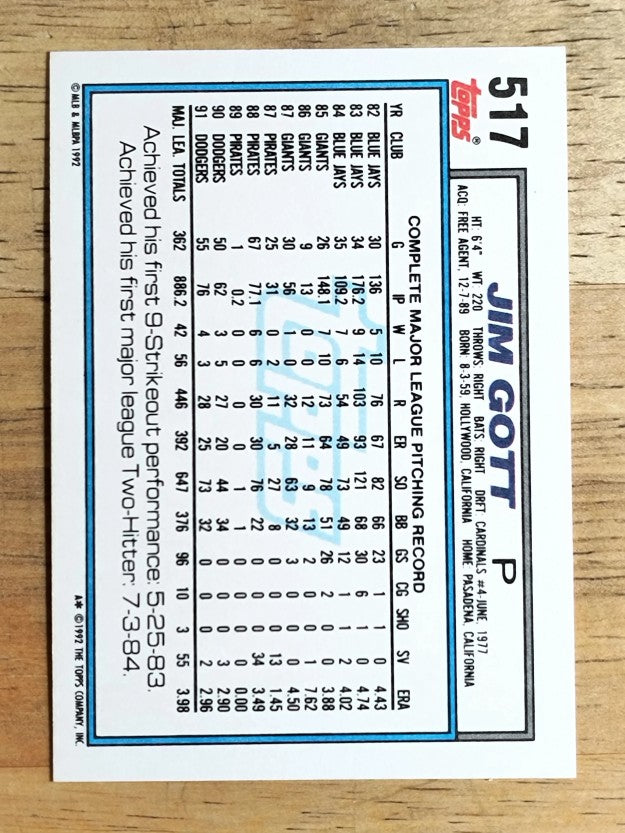 1992 Topps #517 Jim Gott