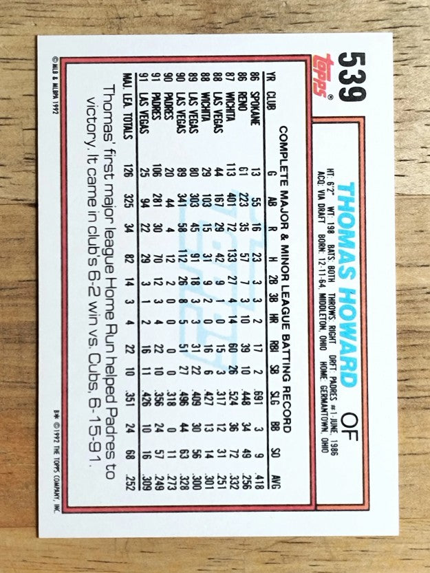 1992 Topps #539 Thomas Howard
